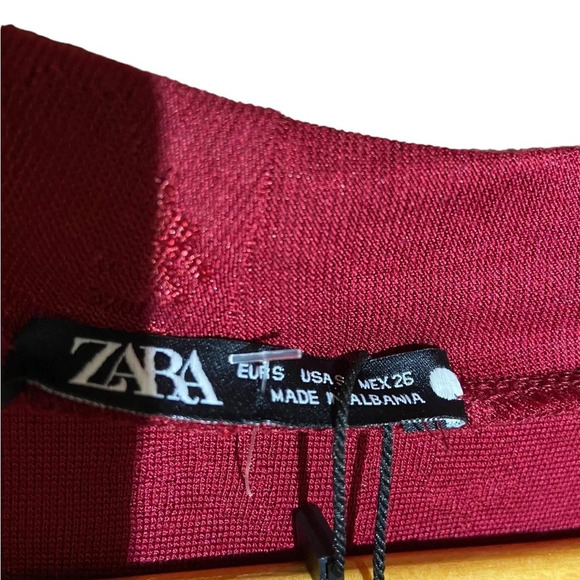 NWT ZARA RED BURGUNDY WIDE LEG FLORAL PRINT JACQUARD JUMPSUIT BELT SIZE SMALL - Picture 7 of 7